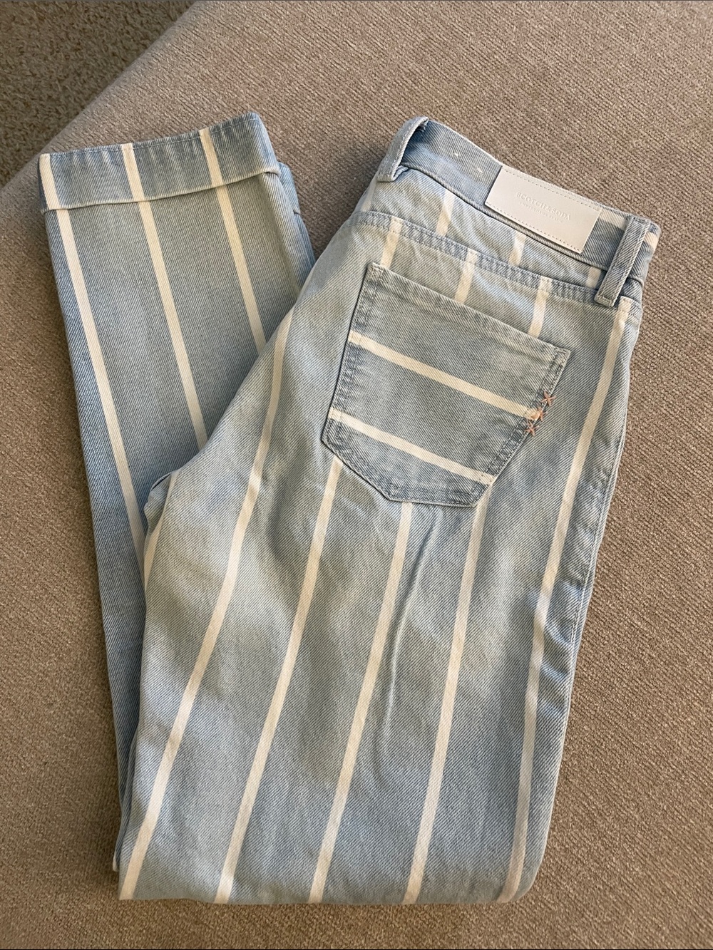 Women’s Light Blue Stripe Jeans - Casual Slim Fit